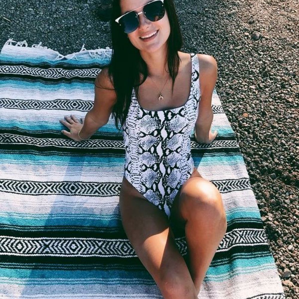 Snake Print High Cut Padded Monokini Bodysuit NWT